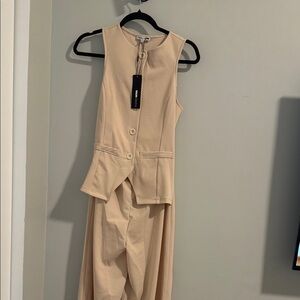 Beige Sleeveless Vest and Pants jumpsuit